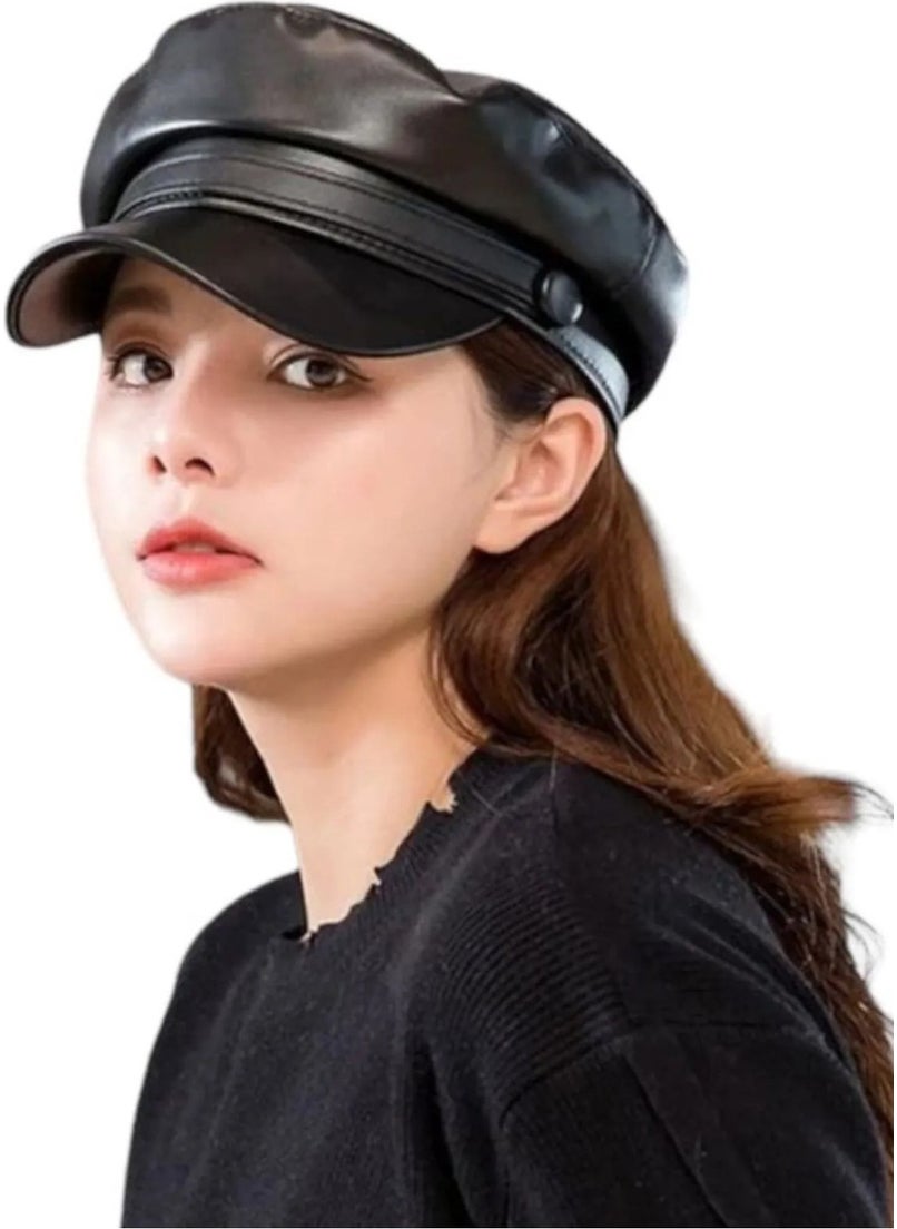 Trenderrs Women's Vegan Leather Captain Hat  - Image 1