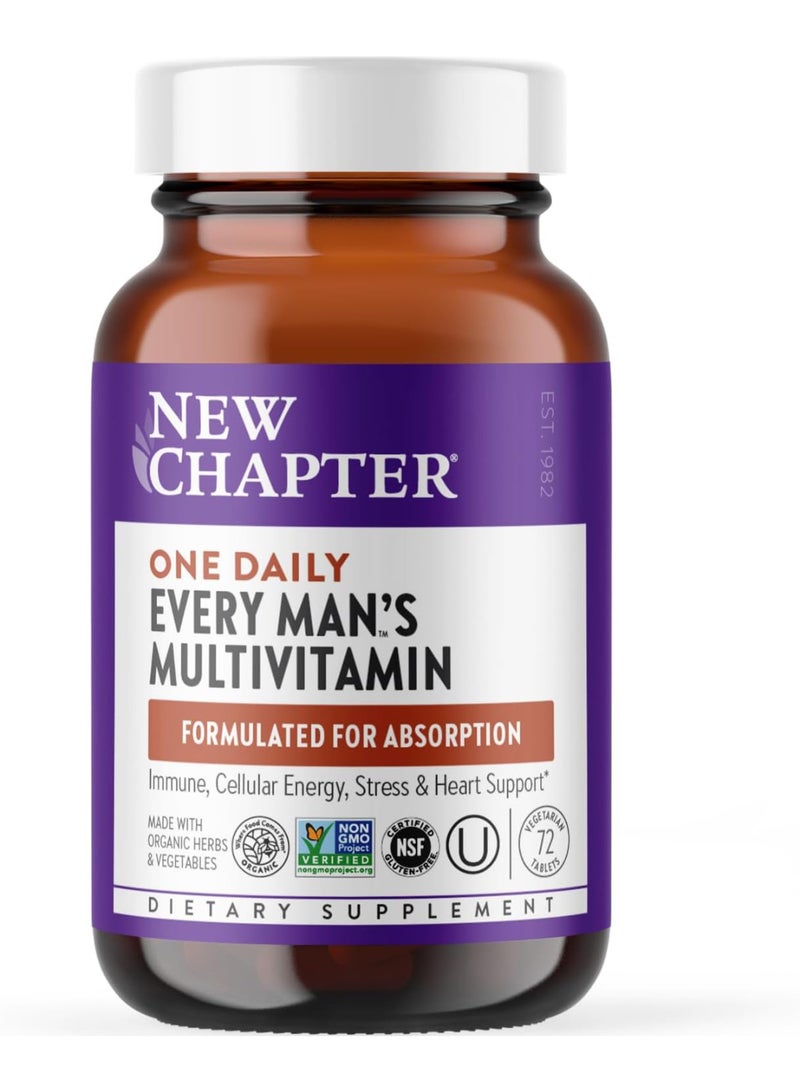 New Chapter Men’s Multivitamin, B6, Extra B12, D3, Vitamin C & Zinc, Immune, Heart, Cellular Energy, and Brain Health, Gentle on The Stomach, One Daily, Non-GMO, Gluten-Free, 18+, 72 Tablets - Image 1