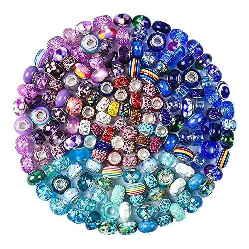 Aipridy Assortment European Large Hole Beads Spacer Beads Rhinestone Craft Beads for DIY Charms Bracelet Jewelry Making PurpleLake BlueBlue