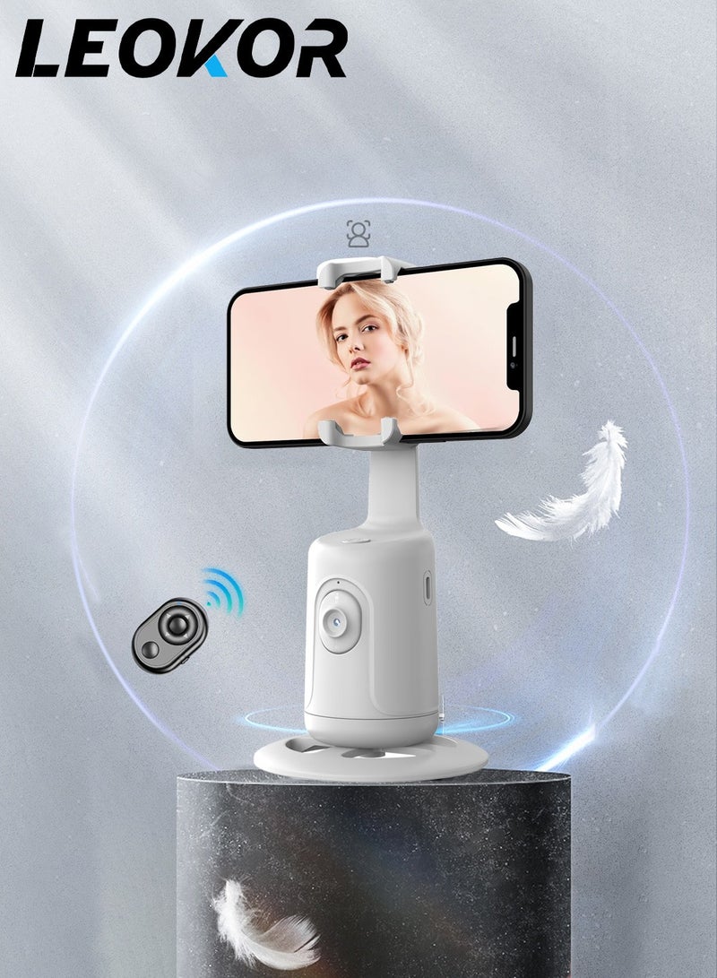 LEOKOR Auto Face Tracking Tripod Holder,360 Rotation Face Body Phone Camera Mount,3000mAh Rechargeable Battery Gesture Control,No App,Smart Shooting Holder for Vlog,Streaming,Video,Tiktok(White) - Image 1