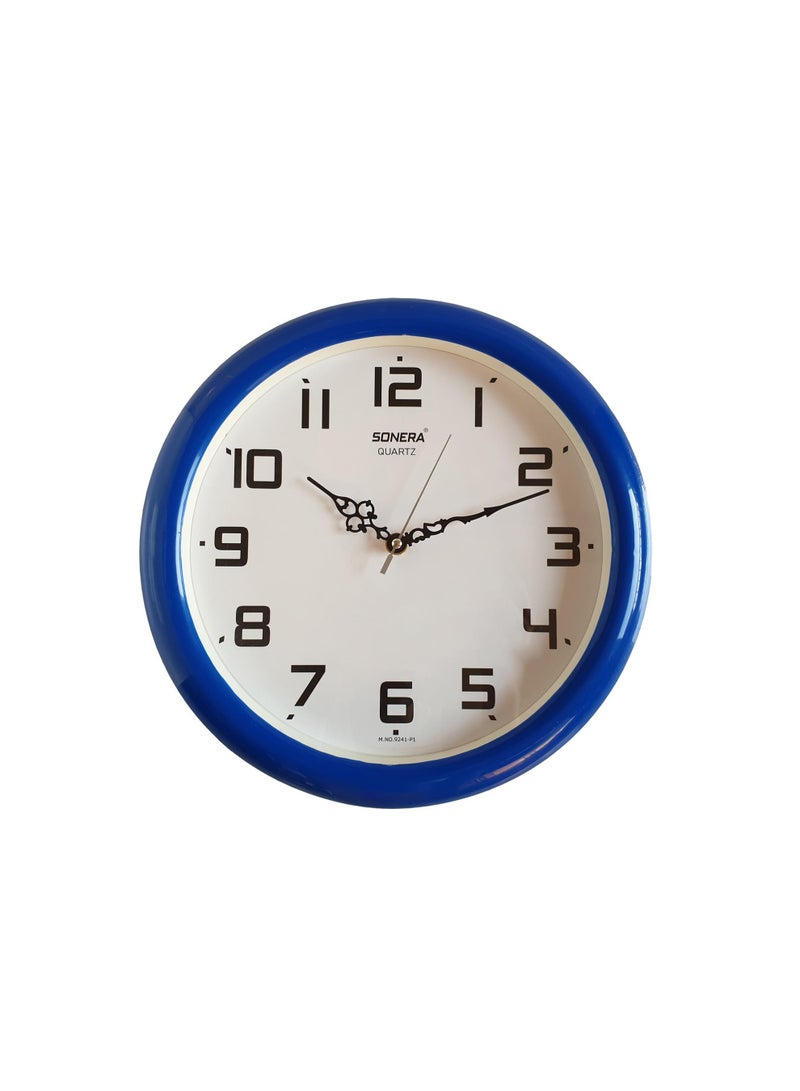 Battery-saving wall clock, blue color, 30 x 30 cm