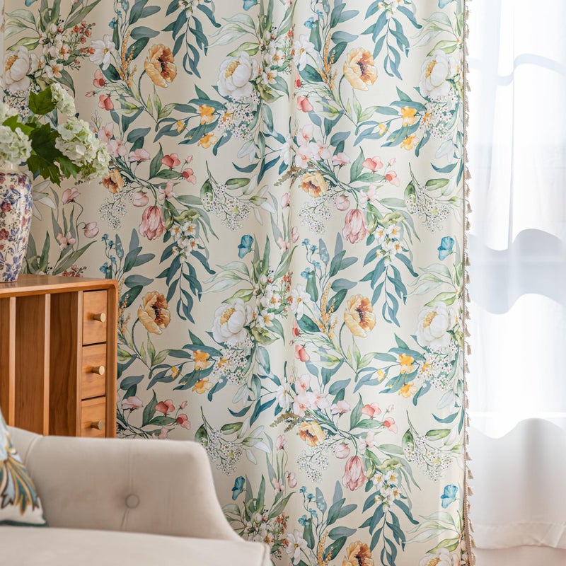 Erbnaryx Boho Floral Curtains French Country Farmhouse Curtains 84 Inches Long Light Filtering Window Rod Pocket Drapes for Living Room 2 Panels-Green Floral - Image 3