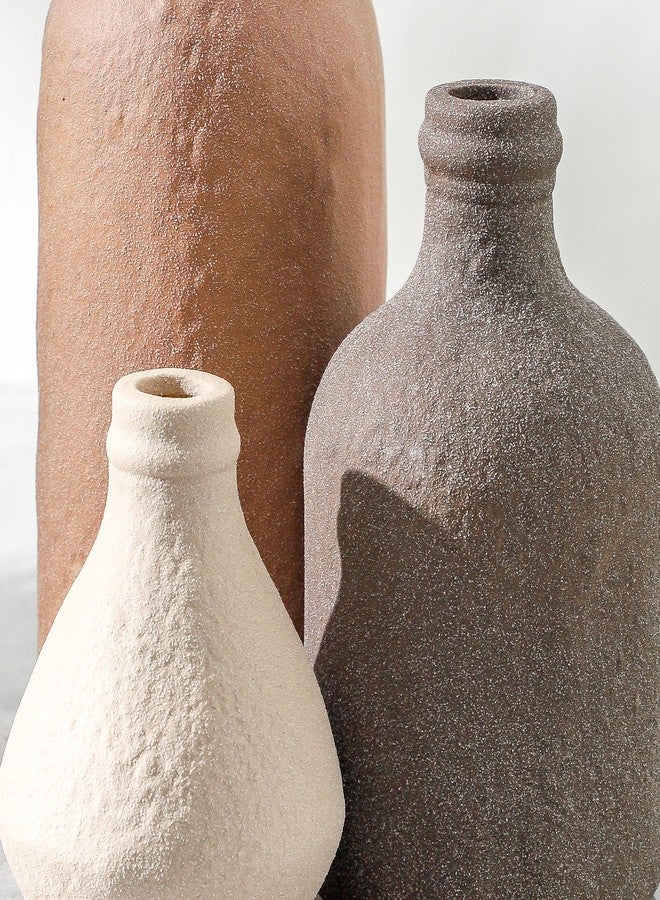 ooit Ceramic Vase Set of 3, Decorative Vases Home Decor for Table Boho Flower Modern Neutral Vases for Room Decor, Table, Mantel,Entryway Living Room Kitchen Bedroom Bathroom - Brown - Image 3