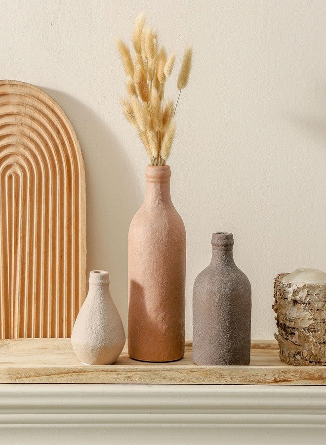 ooit Ceramic Vase Set of 3, Decorative Vases Home Decor for Table Boho Flower Modern Neutral Vases for Room Decor, Table, Mantel,Entryway Living Room Kitchen Bedroom Bathroom - Brown - Image 5
