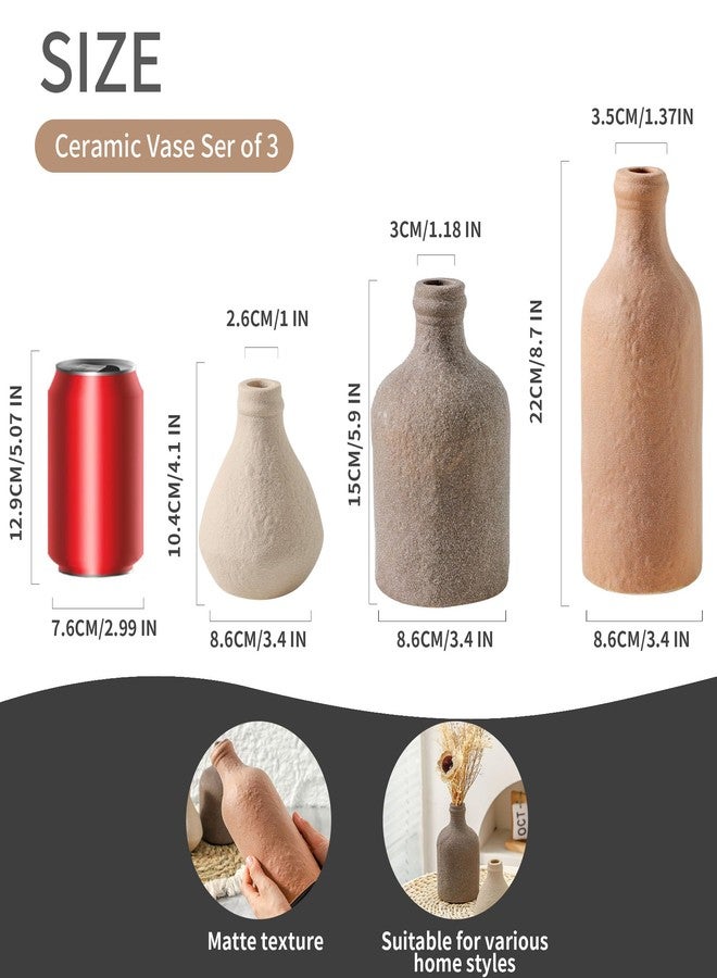 ooit Ceramic Vase Set of 3, Decorative Vases Home Decor for Table Boho Flower Modern Neutral Vases for Room Decor, Table, Mantel,Entryway Living Room Kitchen Bedroom Bathroom - Brown - Image 2