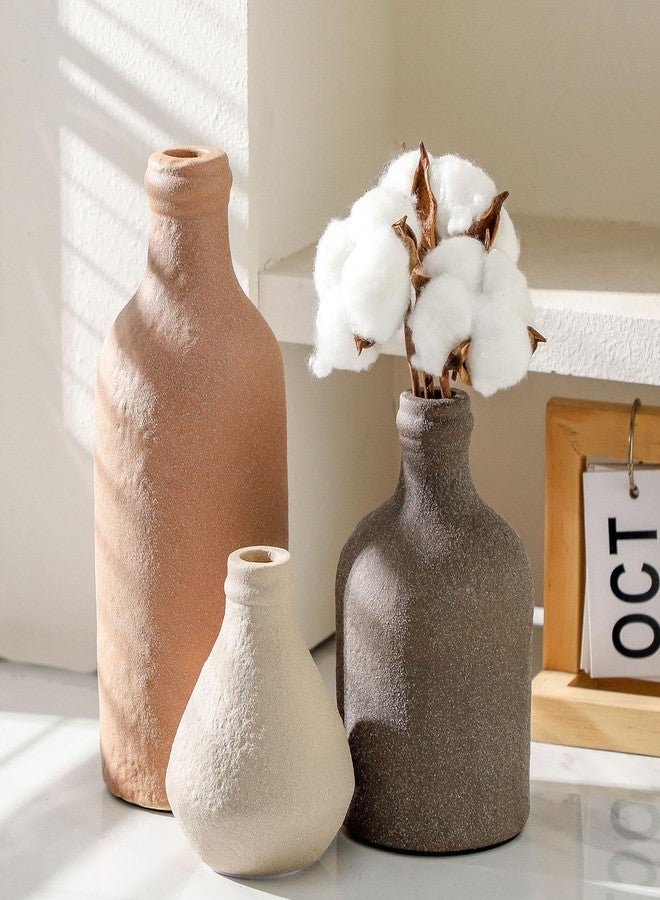 ooit Ceramic Vase Set of 3, Decorative Vases Home Decor for Table Boho Flower Modern Neutral Vases for Room Decor, Table, Mantel,Entryway Living Room Kitchen Bedroom Bathroom - Brown - Image 4