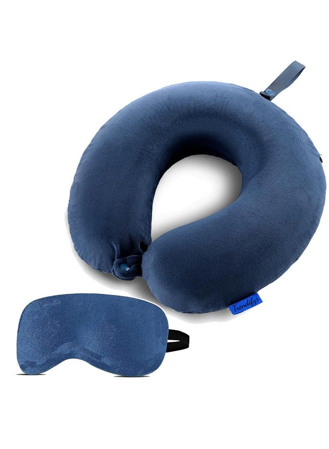 Trendifyr ‚Ñ¢ Travel Neck Cushion Pillow With Eye Mask | Super Soft Material With 5 Years Warranty | For Travel & Sleep In Flights, Train, Car (Blue With Eye Mask) - Velvet - Image 1