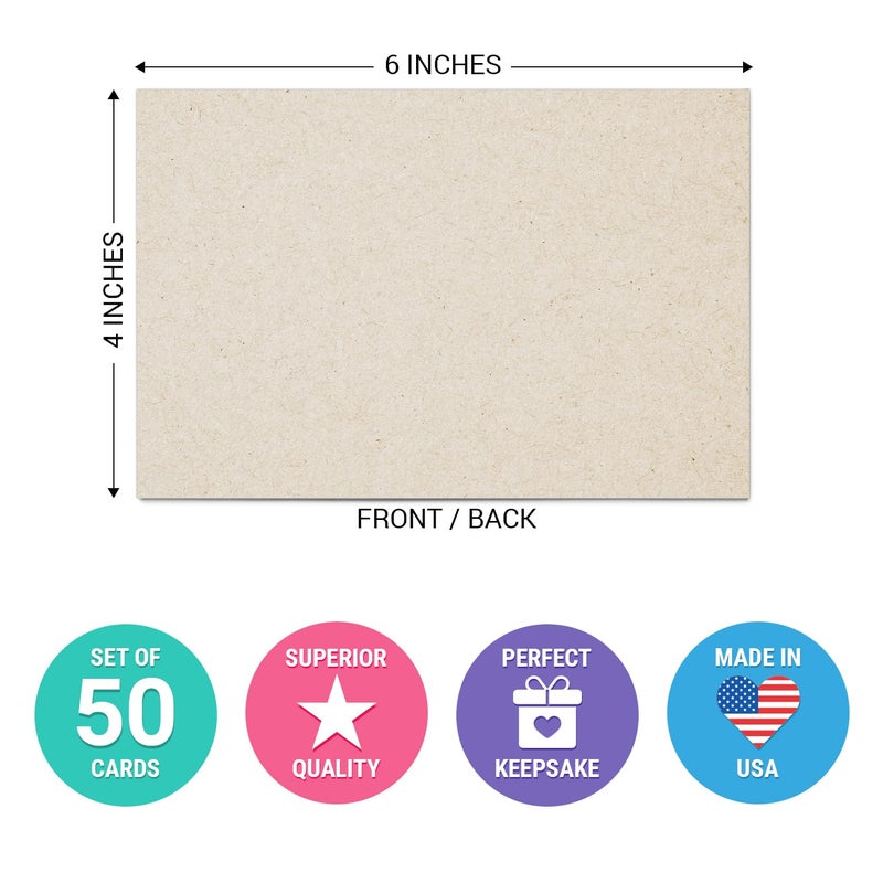321Done Blank Rustic Cards, Made in USA - 4x6 Thick, Heavy Cardstock - Make Invites, Greeting, Note, Thank You Cards - Plain Kraft for Writing, Stamping, Printing, Art - No Envelopes - Set of 50 - Image 2