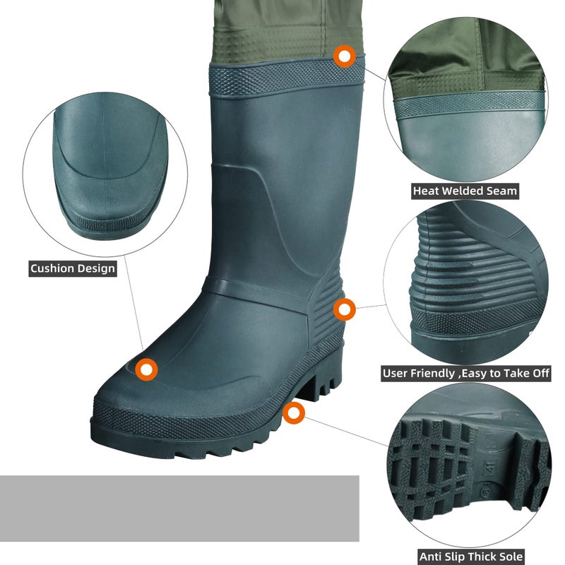 GREENWATER Fishing Chest Waders for Men Women with Boots Waterproof 2ply Nylon PVC Lightweight Bootfoot Waders for Hunting (Green, M9/W11) - Image 3
