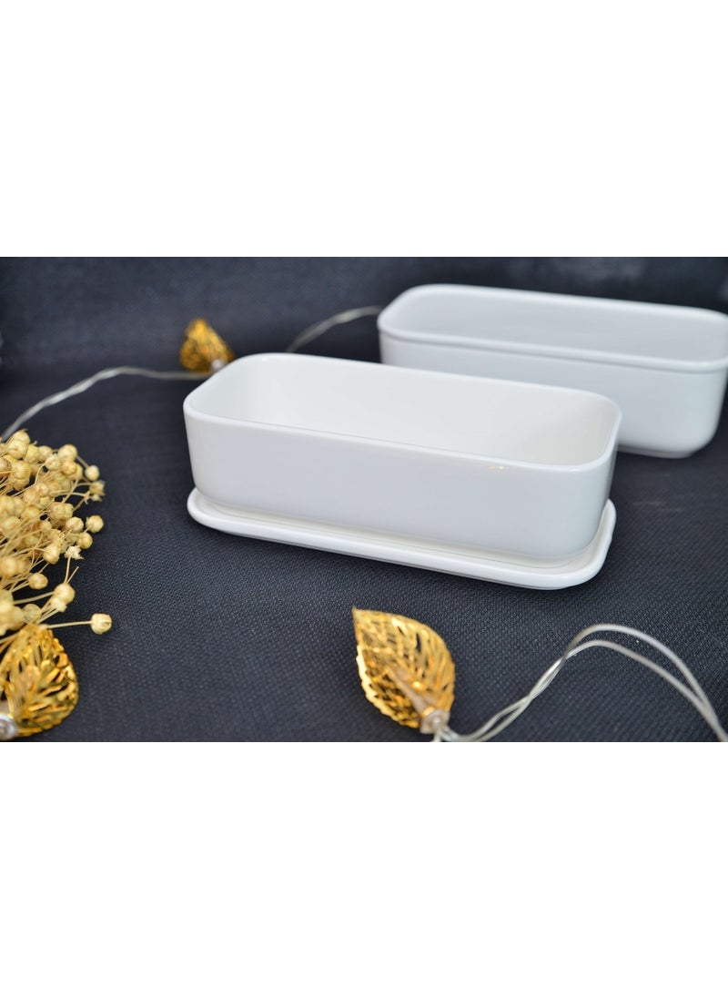 Acar Porcelain Rectangular Bowl with Lid 1 Piece  - Image 3