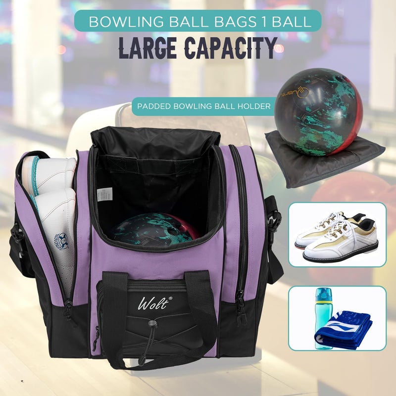 WOLT Bowling Ball Bag for Single Ball -Bowling Bag with Padded Holder, 2 Pockets Fit Shoes Up to Mens Size 14 and Accessories - Image 4