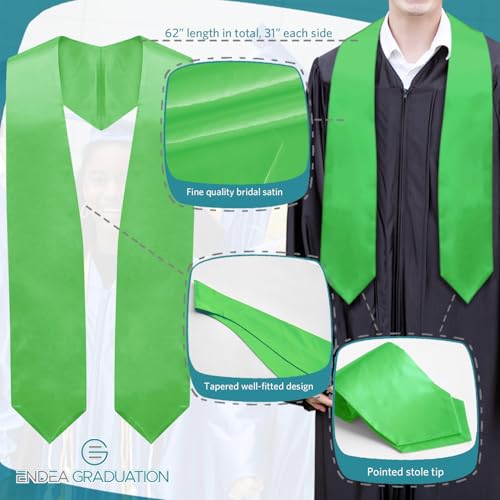 Endea Graduation Endea Green Graduation Stole - Plain Color, Unisex, 62" Graduation Sash (Green) - Image 3
