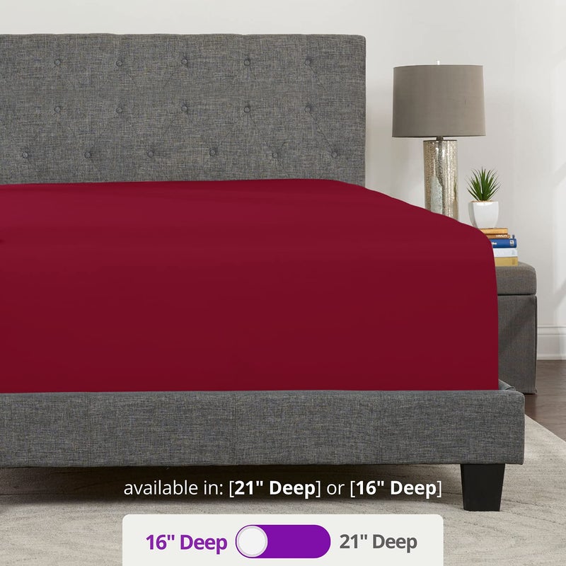 DeaLuxe Kids Twin Fitted Sheet Only - Real 16  Twin Deep Pocket Fitted Sheet Fit Perfectly 14 -18  Deep Mattress & Toppers - Lovely Twin Fitted Sheets - 1 Piece Fitted Bed Sheets - Fitted Sheet Twin Red - Image 3