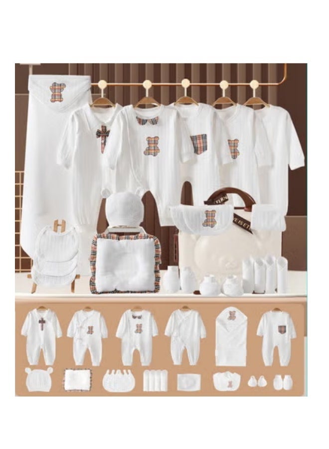 دوكو مجموعة هدايا حديثي الولادة 23 قطعة، طقم ملابس وإكسسوارات للأطفال حديثي الولادة، مناسب للأولاد والبنات، مصنوع من قطن عالي الجودة، صندوق هدايا مثالي مع حقيبة جميلة لجميع الفصول: الربيع، الصيف، الخريف، - Image 1