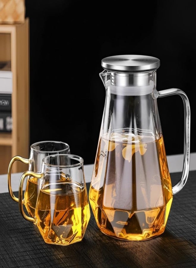 Vilon 1.6 Liter Premium Glass Water Jug with Stainless Steel Lid - 1600ml Borosilicate Glass Carafe for Fridge - Large Beverage Pitcher for Juice, Iced Tea & Milk - Elegant Modern Serving Jug - Image 2