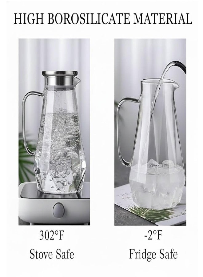 Vilon 1.6 Liter Premium Glass Water Jug with Stainless Steel Lid - 1600ml Borosilicate Glass Carafe for Fridge - Large Beverage Pitcher for Juice, Iced Tea & Milk - Elegant Modern Serving Jug - Image 5