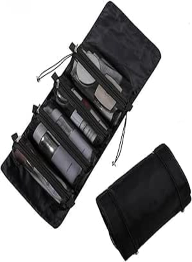 4 in 1 Detachable Cosmefic Bag, Roll Up Makeup Organizer Bag Toiletry Bag, Folding Cosmetic Travel Bags with Hook and Loop for Gym Camping Grooming (Black)