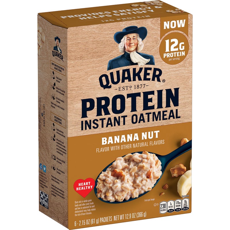Quaker, Protein Instant Oatmeal, Banana Nut, 12.9 Oz, 6 Count (Pack of 1) - Image 1