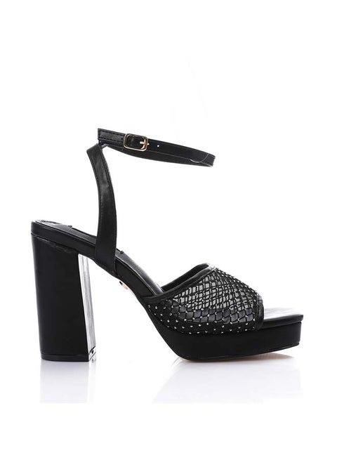 Mesh Buckle Closure Sandals - Black
