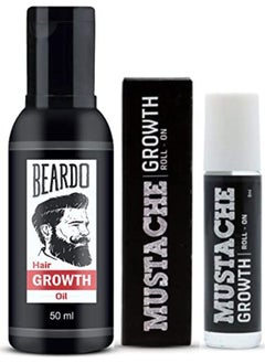 BEARDO Beard And Hair Growth Oil 50Ml For Faster Beard Growth And Thicker Looking Beard | Beard Oil For Patchy And Uneven Beard + Mustache Growth Roll On Combo  - Image 1
