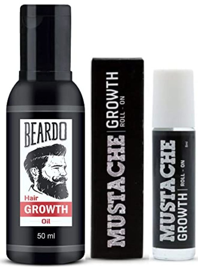 BEARDO - Beard And Hair Growth Oil 50Ml For Faster Beard Growth And Thicker Looking Beard | Beard Oil For Patchy And Uneven Beard + Mustache Growth Roll On Combo - Image 1