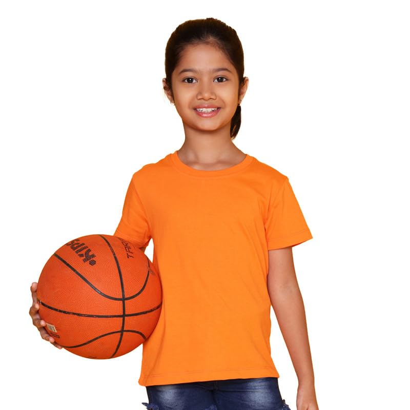 Nusyl Girls Half Sleeves Solid T-Shirt for Kids | Soft Cotton Blend | Comfortable Regular Fit | Casual 2-16 Years | Orange - Image 1