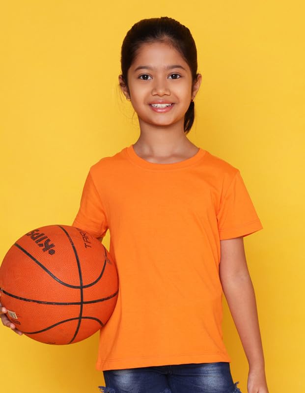 Nusyl Girls Half Sleeves Solid T-Shirt for Kids | Soft Cotton Blend | Comfortable Regular Fit | Casual 2-16 Years | Orange - Image 2