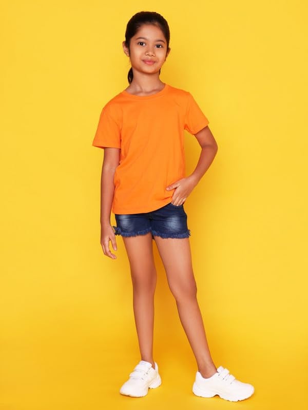Nusyl Girls Half Sleeves Solid T-Shirt for Kids | Soft Cotton Blend | Comfortable Regular Fit | Casual 2-16 Years | Orange - Image 5