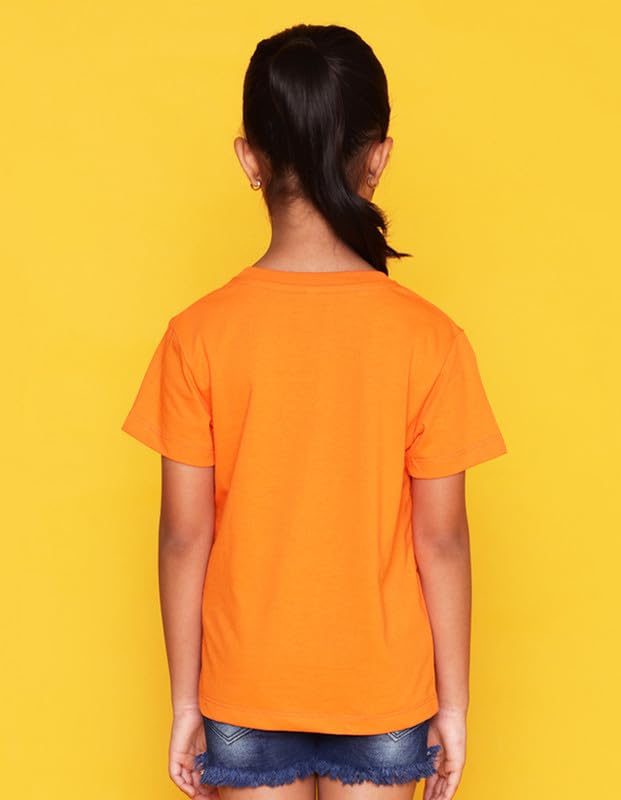 Nusyl Girls Half Sleeves Solid T-Shirt for Kids | Soft Cotton Blend | Comfortable Regular Fit | Casual 2-16 Years | Orange - Image 3