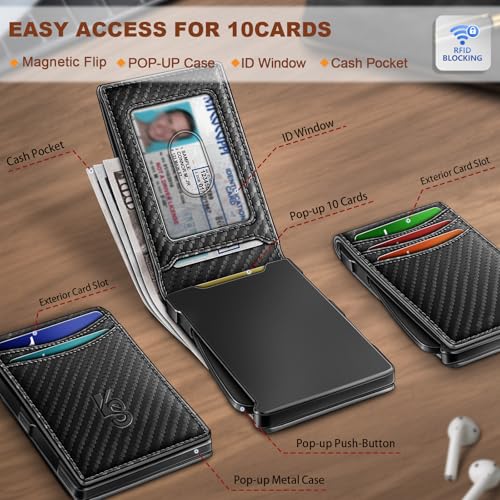 KEMISANT Men Wallet,Slim Wallet Card Case With Magnetic Billfold Flip,Pop-up Access for 12Cards RFID Blocking - Image 2