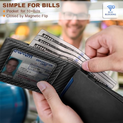 KEMISANT Men Wallet,Slim Wallet Card Case With Magnetic Billfold Flip,Pop-up Access for 12Cards RFID Blocking - Image 5