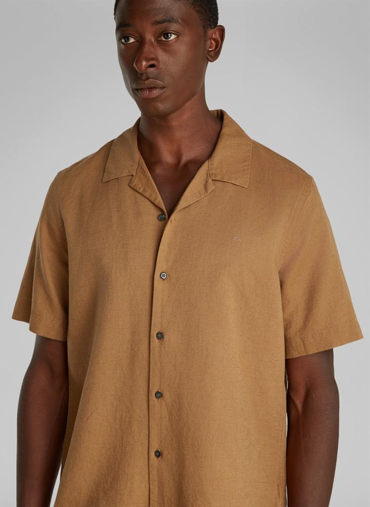 CALVIN KLEIN Linen Cotton Cuban Short Sleeve Shirt - Image 3