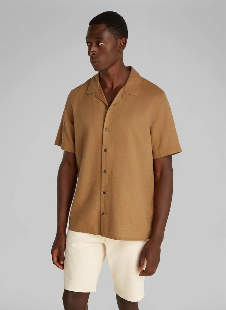 CALVIN KLEIN Linen Cotton Cuban Short Sleeve Shirt