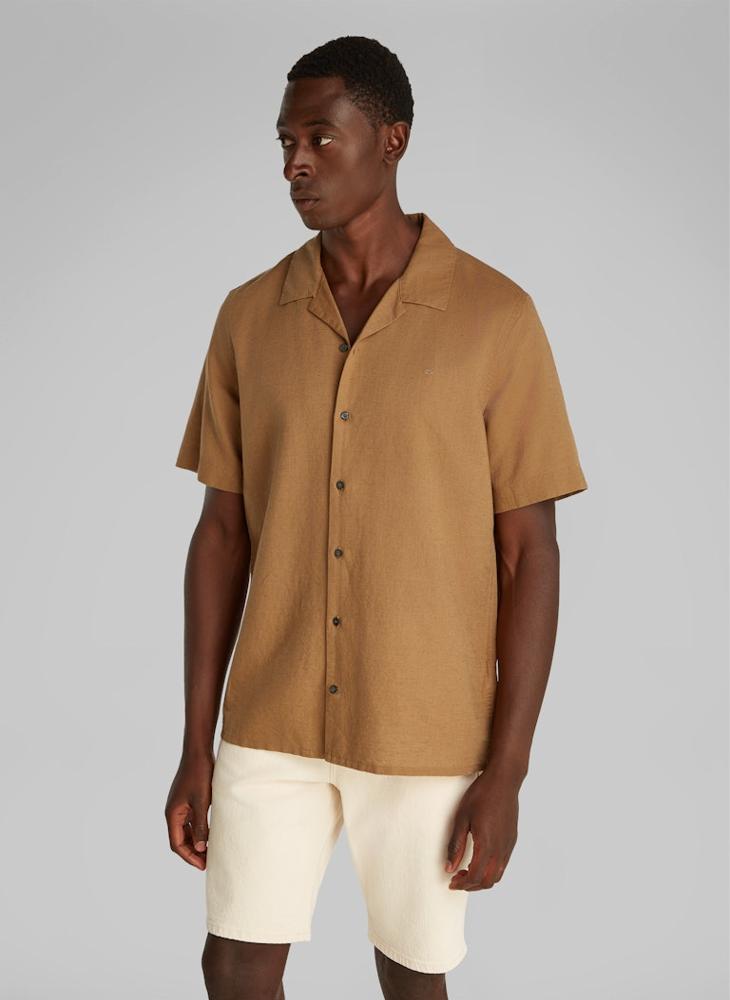 CALVIN KLEIN Linen Cotton Cuban Short Sleeve Shirt - Image 1
