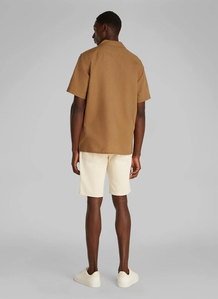 CALVIN KLEIN Linen Cotton Cuban Short Sleeve Shirt