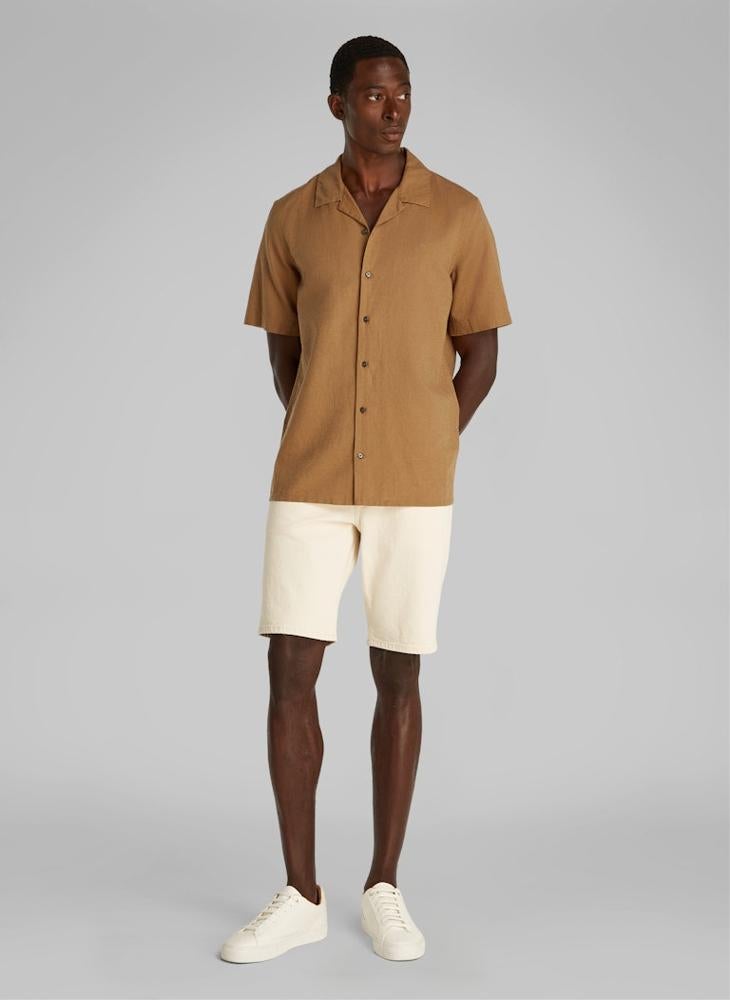 CALVIN KLEIN Linen Cotton Cuban Short Sleeve Shirt - Image 4