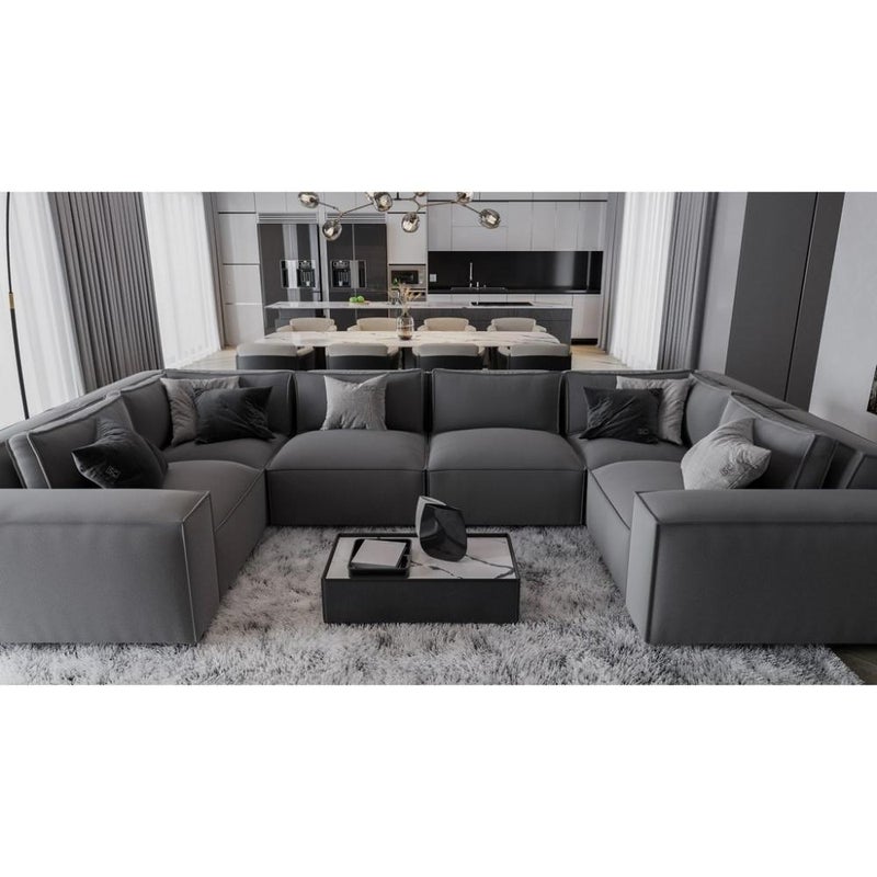 Betak Suede wood and linen corner sofa - gray - Image 1