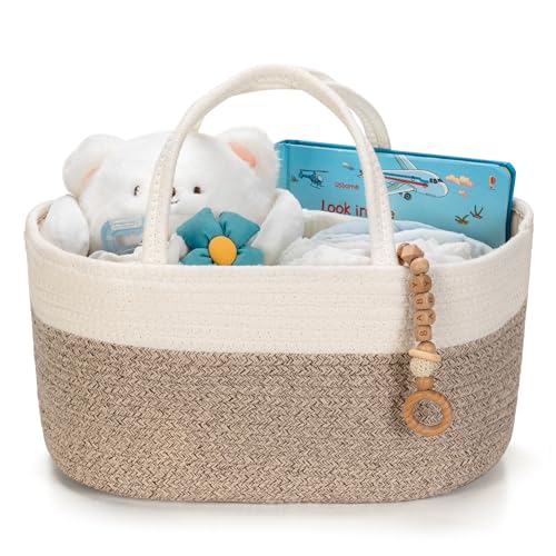 Kodomoore Diaper Caddy Organizer Empty Gift Basket for Newborn Essentials Baby Storage Basket Stylish Gift Bag for Baby Shower Boys and Girls Large WhiteBeige Brown - Image 1