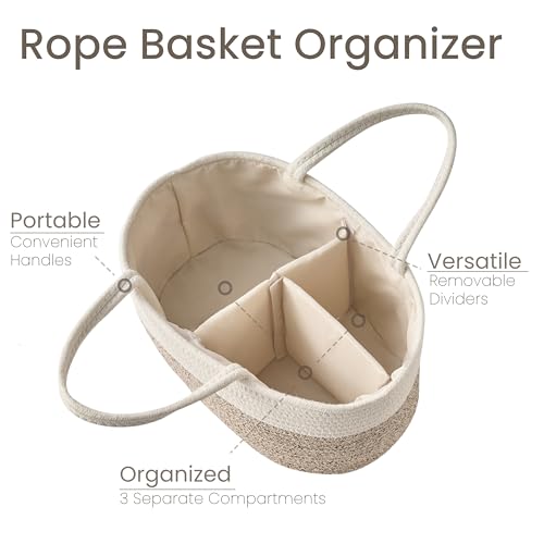 Kodomoore Diaper Caddy Organizer Empty Gift Basket for Newborn Essentials Baby Storage Basket Stylish Gift Bag for Baby Shower Boys and Girls Large WhiteBeige Brown - Image 3