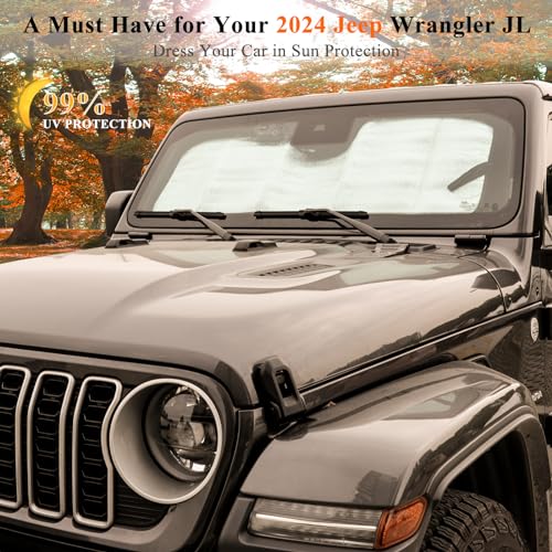 BESTAOO Windshield Sun Shade for Jeep Wrangler JL 2/4 Door, Front Window Sun Sunshade Windshield for 2024 2025 Jeep Wrangler 4XE, Front Window Sun Visor Blocks for UV and Heat, Silver, 1pc - Image 3