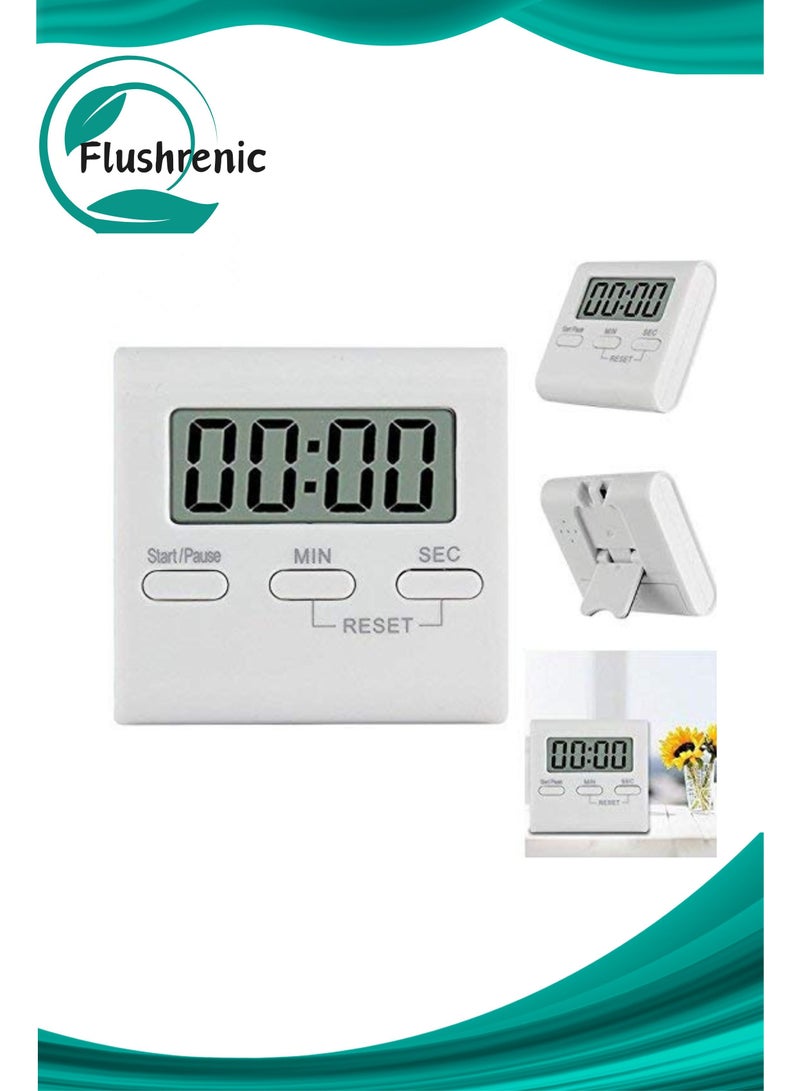 Flushrenic Mini Kitchen timer, digital kitchen timer, magnetic countdown timer with loud alarm, large digital display, featuring rear stand, suitable for cooking, classrooms, and teaching use—batteries included (white) - Image 1