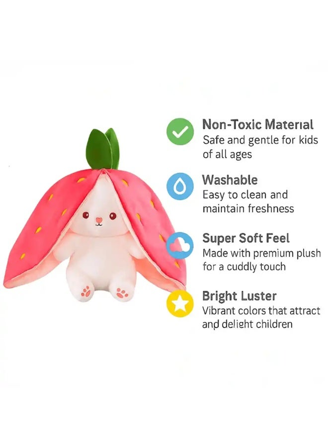 Fablue Strawberry Rabbit - Reversible Bunny Plush Soft Toy Animal For Kids - Image 3