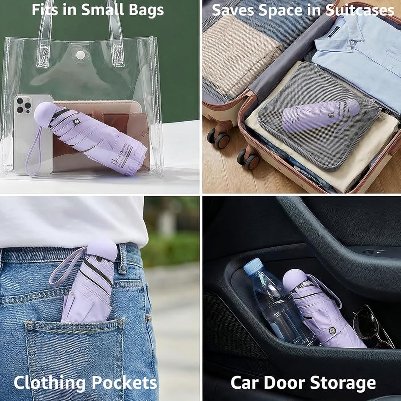 BAODINI Travel Essentials Mini Umbrella for Purse With Case Small Compact UV Sun Protection Lightweight Tiny Pocket Manual Open Close Umbrella for Women Kids and Men Fit Purse Backpack - Image 5