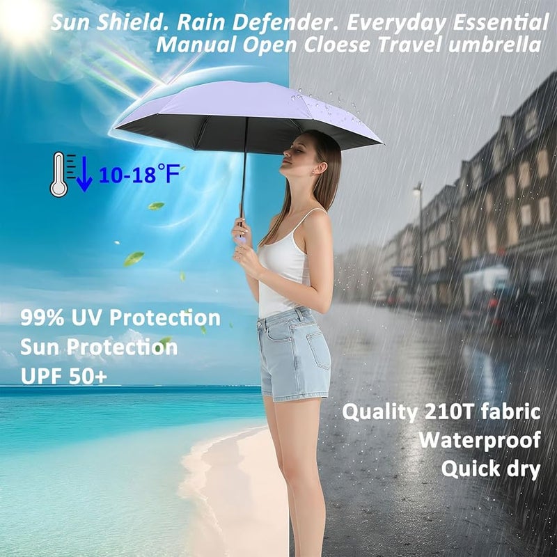 BAODINI Travel Essentials Mini Umbrella for Purse With Case Small Compact UV Sun Protection Lightweight Tiny Pocket Manual Open Close Umbrella for Women Kids and Men Fit Purse Backpack - Image 2