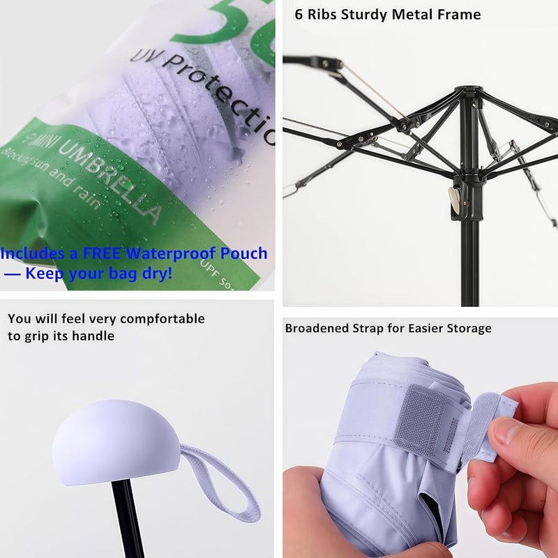 BAODINI Travel Essentials Mini Umbrella for Purse With Case Small Compact UV Sun Protection Lightweight Tiny Pocket Manual Open Close Umbrella for Women Kids and Men Fit Purse Backpack - Image 4