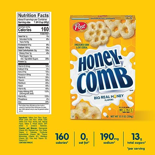 Honeycomb Cereal, Honey Flavored Sweetened Corn and Oat Cereal, 19 OZ Box - Image 4