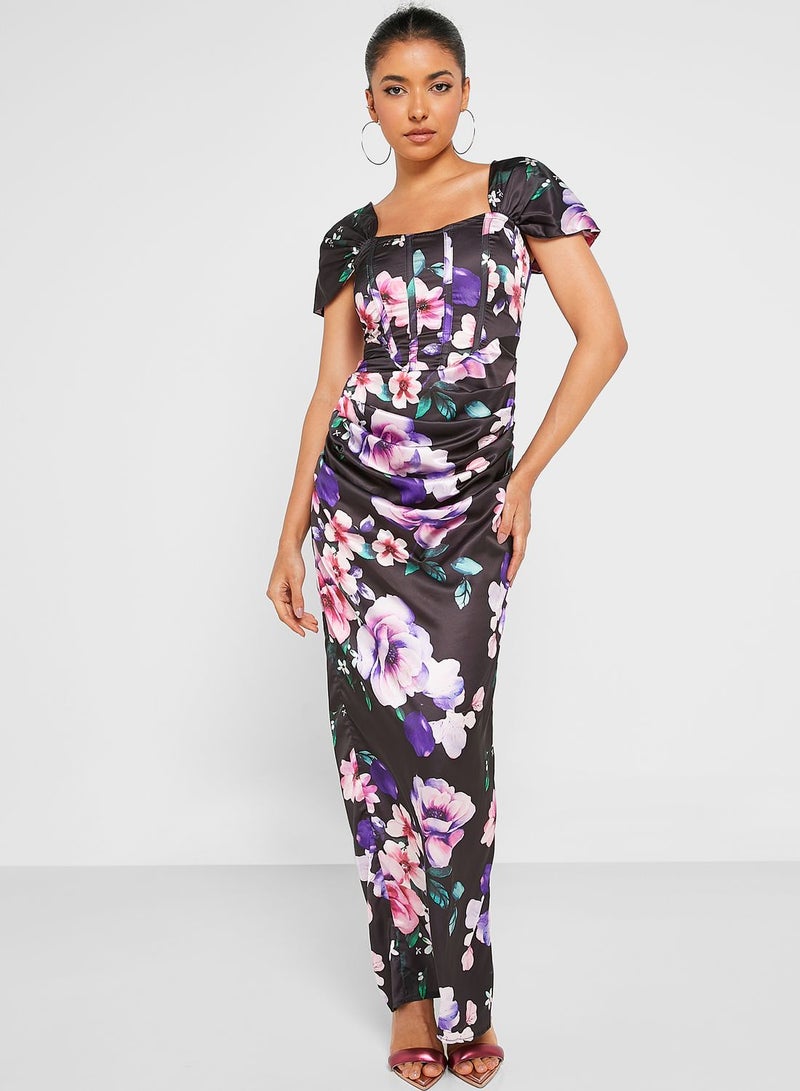 boohoo Floral Ruched Maxi Dress  - Image 1