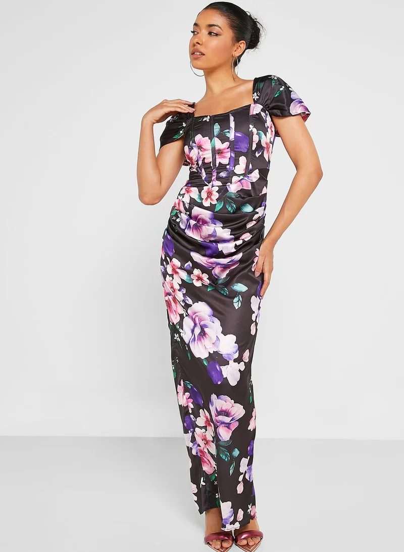 boohoo Floral Ruched Maxi Dress