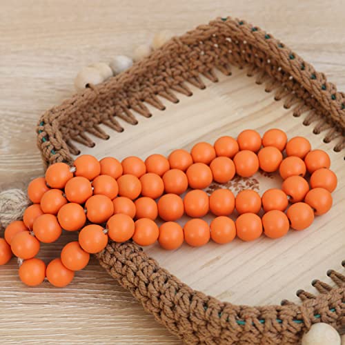 Meplait 39in Wood Bead Garland Farmhouse with Tassels,Versatile Prayer Beads Boho Chic Wall Hanging Home Decor (Orange) - Image 3
