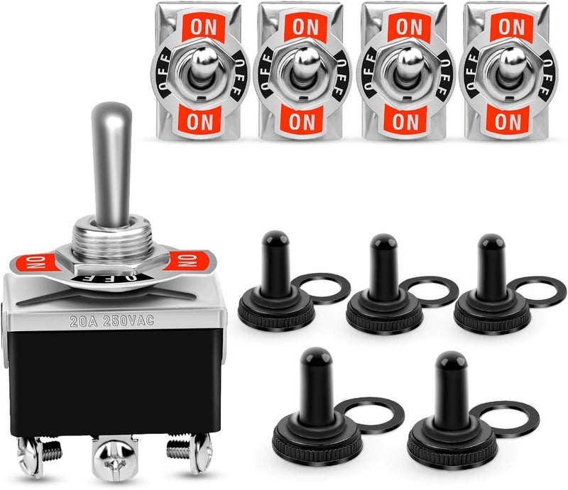 Nilight 5 Pack 6Pin Heavy Duty Rocker Toggle Switch 15A 250V 20A 125V DPDT 6 Pin ON/Off/ON Switch Metal Bat Waterproof Boot Cap Cover - Image 1